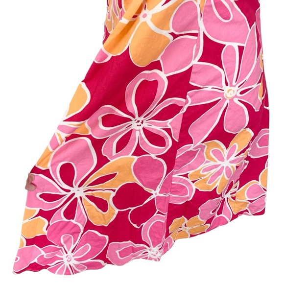 Vintage Y2K Halter Dress Womens Small Medium Pink Orange Hawaiian Floral Cotton - Picture 3 of 11